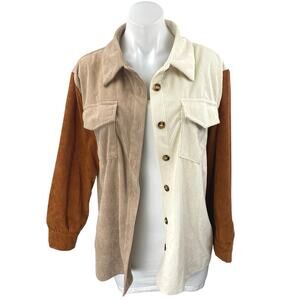 Cozy Casual Multicolor Colorblock Corduroy Long Sleeve Button Up Shirt Jacket M